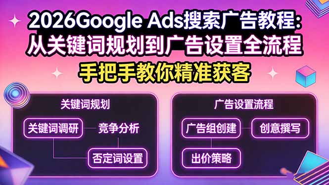 2026Google Ads搜索广告教程：从关键词规划到广告设置全流程，手把手教你精准获客-weichuangqy