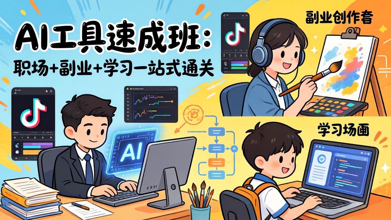 AI工具速成班：职场+副业+学习一站式通关，20+爆款类型+剪映技巧+抖音算法，0基础快速上手-weichuangqy