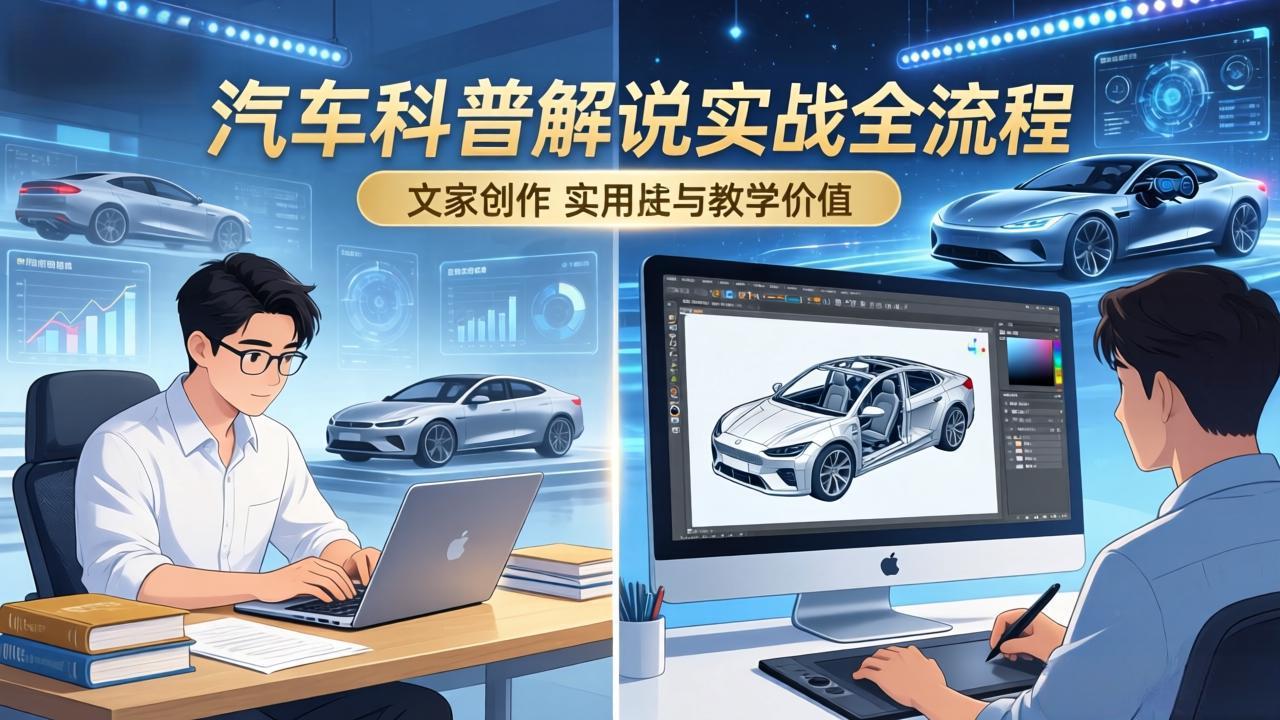 抖音汽车科普解说实战：文案+动画+画面处理+去水印全流程，打造专业汽车科普视频-weichuangqy