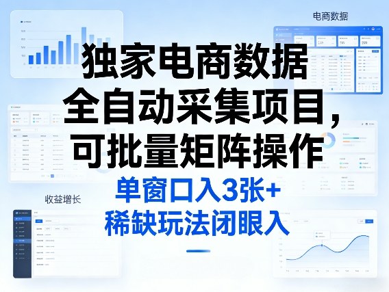 独家电商数据全自动采集项目，可批量矩阵操作，单窗口日入3张+，稀缺玩法闭眼入【揭秘】-weichuangqy