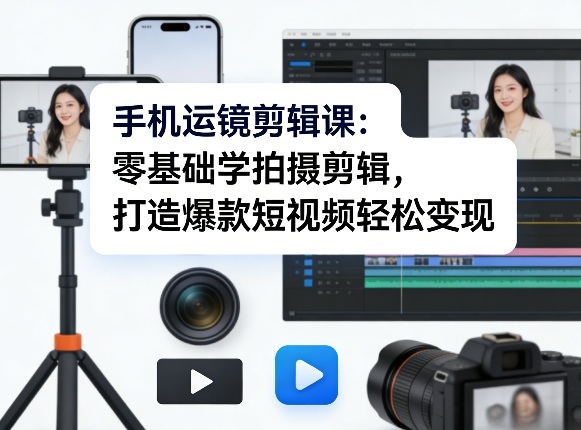 手机运镜剪辑课：零基础学拍摄剪辑，打造爆款短视频轻松变现-weichuangqy