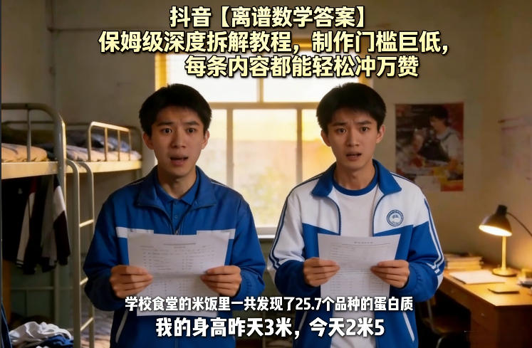 抖音【离谱数学答案】保姆级深度拆解教程，制作门槛巨低，每条内容都能轻松冲万赞，附详细步骤-weichuangqy