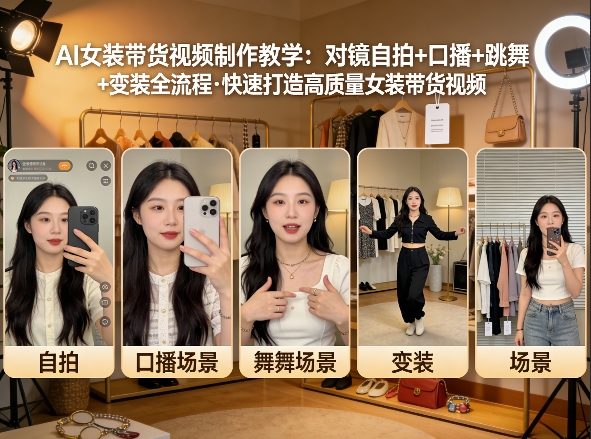 AI女装带货视频制作教学，对镜自拍、口播、跳舞、变装全流程，快速打造高质量女装带货视频-weichuangqy
