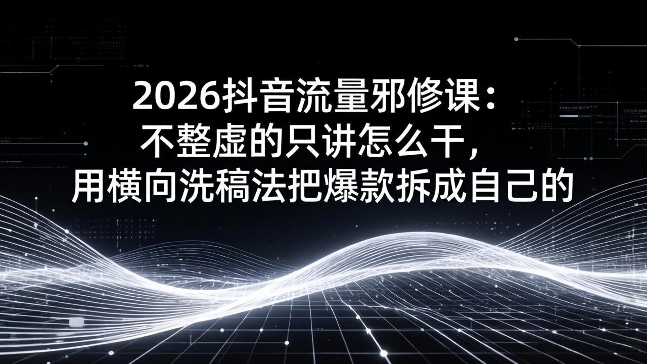 2026抖音流量邪修课：不整虚的只讲怎么干，用横向洗稿法把爆款拆成自己的-weichuangqy