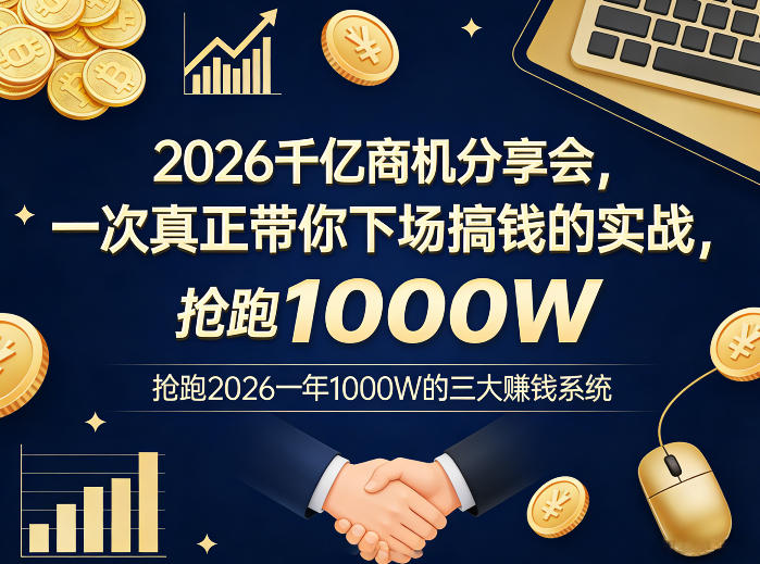 2026千亿商机分享会，一次真正带你下场搞钱的实战，抢跑2026一年1000W的三大賺钱系统-weichuangqy