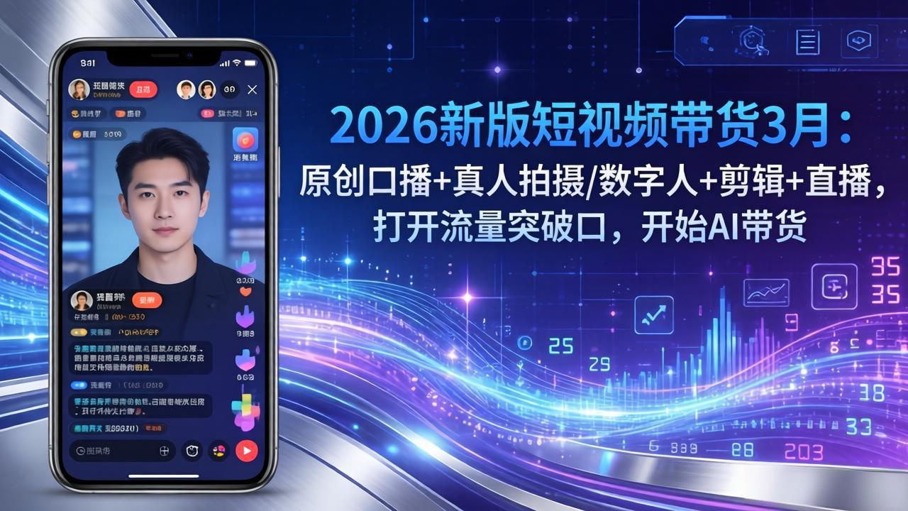 2026新版短视频带货3月：原创口播+真人拍摄/数字人+剪辑+直播，打开流量突破口，开始AI带货-weichuangqy
