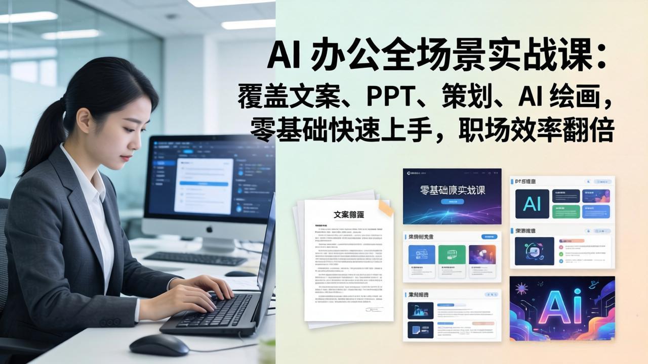 AI 办公全场景实战课：覆盖文案、PPT、策划、AI 绘画，零基础快速上手，职场效率翻倍-weichuangqy