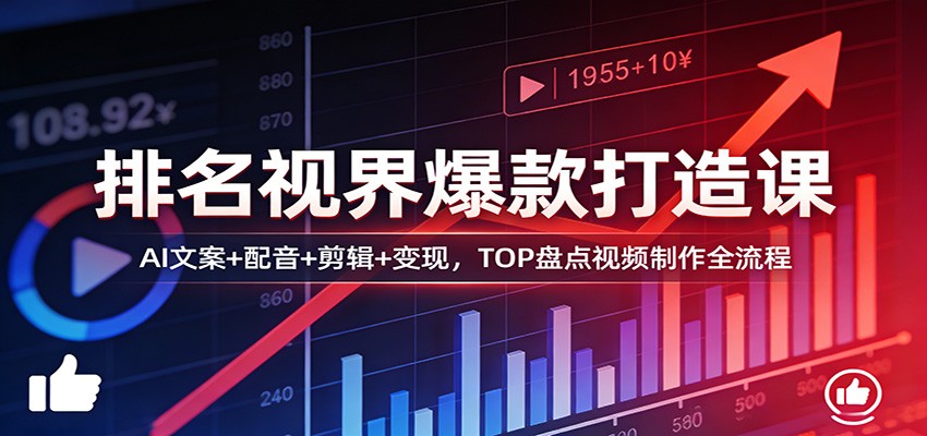 排名视界爆款打造课：AI文案+配音+剪辑+变现，TOP盘点视频制作全流程-weichuangqy