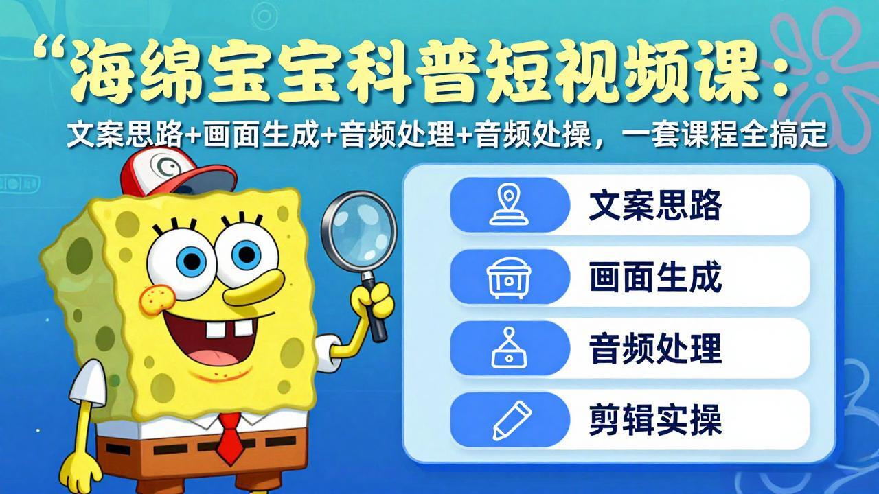 海绵宝宝科普短视频课：文案思路+画面生成+音频处理+剪辑实操，一套课程全搞定-weichuangqy