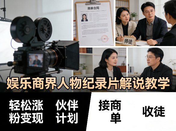 娱乐商界人物纪录片解说教学，轻松涨粉变现，伙伴计划，接商单，收徒等-weichuangqy