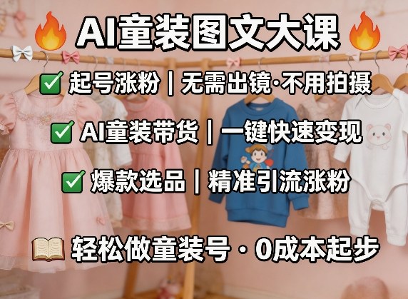 AI童装图文剪辑，某社群童装图文大课，起号涨粉、AI童装带货、爆款选品，无需出镜和拍摄-weichuangqy