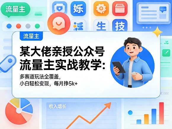 某大佬亲授公众号流量主实战教学：多赛道玩法全覆盖，小白轻松变现，每月多挣5k+-weichuangqy
