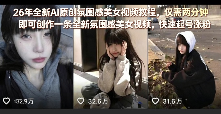 26年全新AI原创氛围感美女视频教程，仅需两分钟即可创作一条全新氛围感美女视频，快速起号涨粉-weichuangqy
