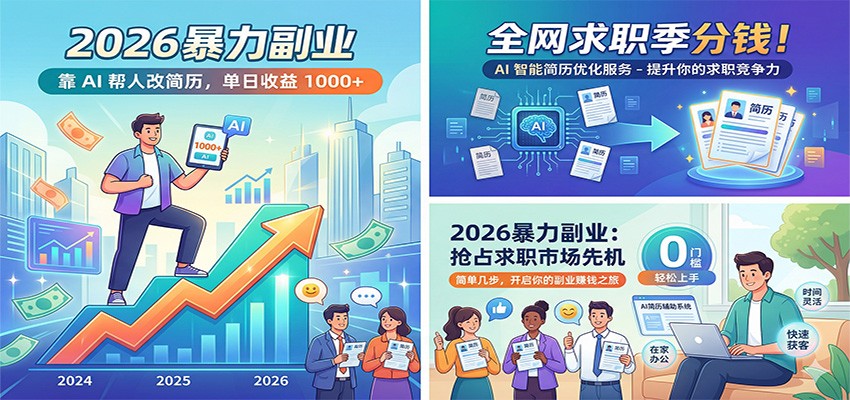 2026暴力副业：靠AI帮人改简历，单日收益1000+，全网求职季分钱-weichuangqy