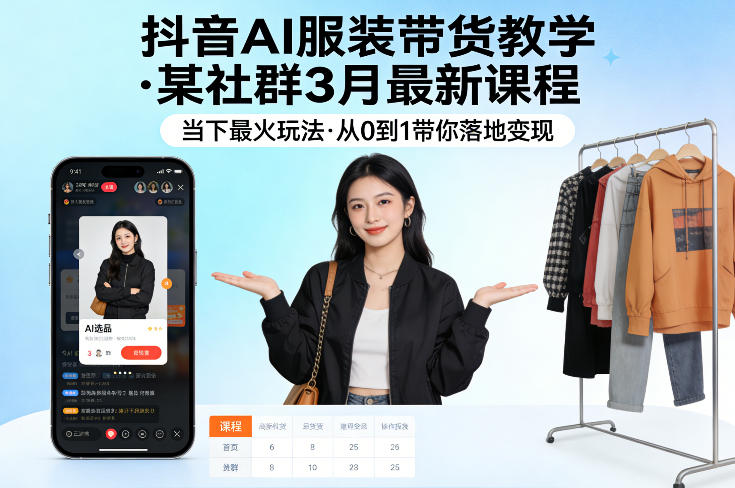 抖音AI服装带货教学，某社群3月最新课程，当下最火玩法，从0到1带你落地变现-weichuangqy