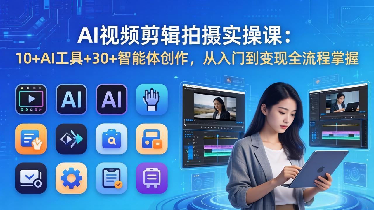 AI 视频剪辑拍摄实操课：10+AI工具+30+智能体创作，从入门到变现全流程掌握-weichuangqy