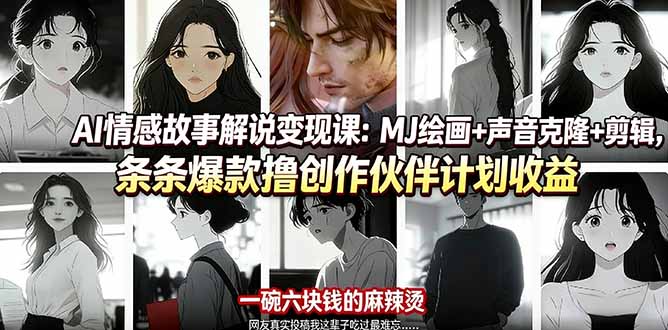 AI情感故事解说变现课：MJ绘画+声音克隆+剪辑，条条爆款撸创作伙伴计划收益-weichuangqy
