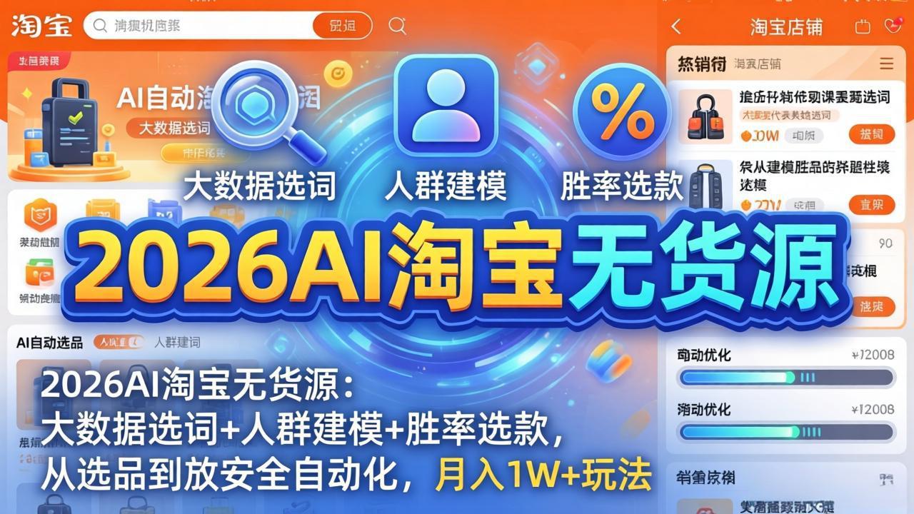 2026AI淘宝无货源：大数据选词+人群建模+胜率选款，从选品到放大全自动化，月入1W+玩法-weichuangqy