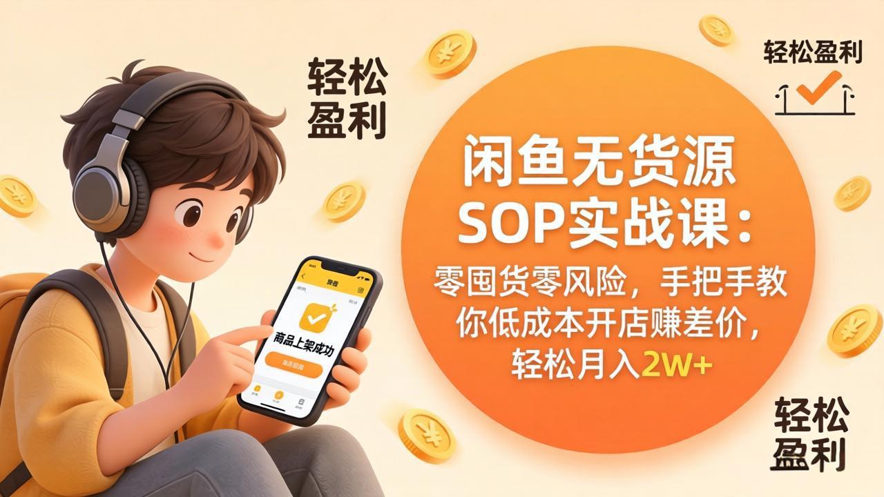 闲鱼无货源SOP实战课：零囤货零风险，手把手教你低成本开店赚差价，轻松月入2w+-weichuangqy