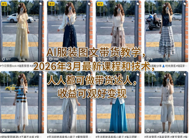 AI服装图文带货教学，2026年3月最新课程和技术，人人都可做带货达人，收益可观好变现-weichuangqy