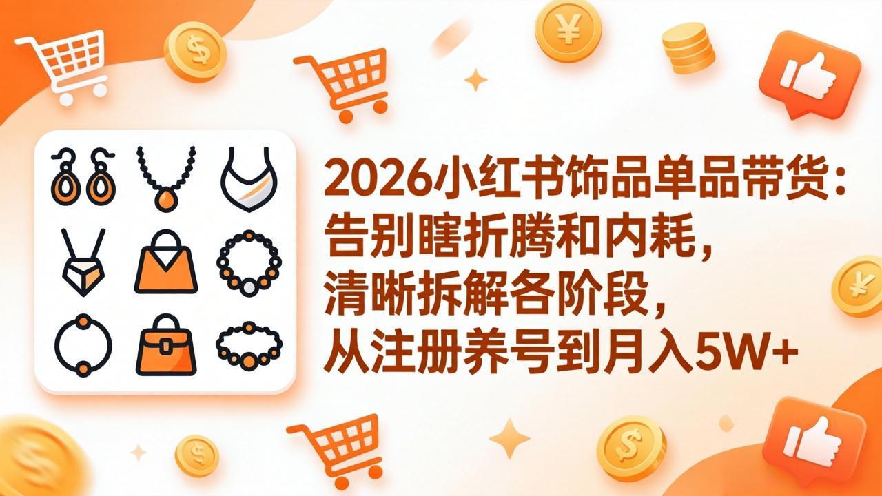 2026小红书饰品单品带货：告别瞎折腾和内耗，清晰拆解各阶段，从注册养号到月入5W+-weichuangqy