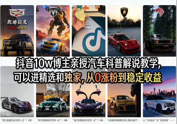 抖音10w博主亲授汽车科普解说教学，可以进精选和独家，从0涨粉到稳定收益(详细视频课程+1T素材)-weichuangqy