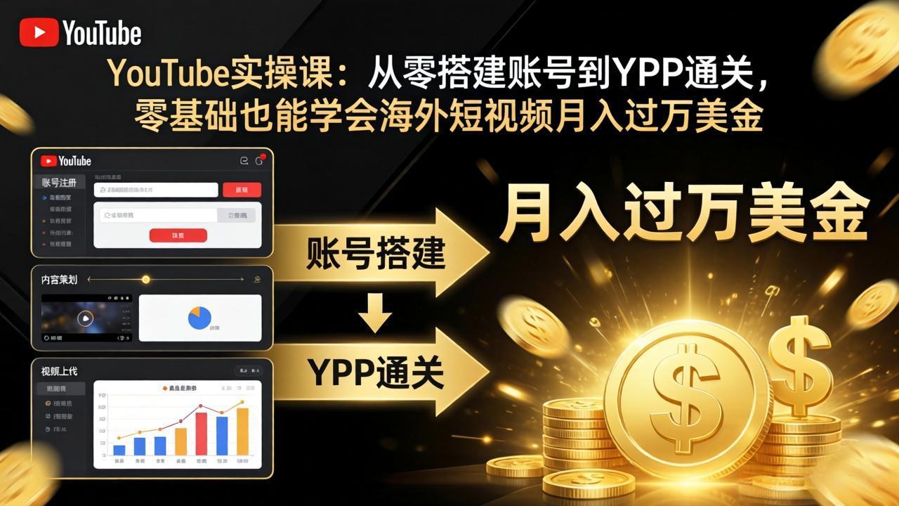 YouTube实操课：从零搭建账号到YPP通关，零基础也能学会海外短视频月入过万美金-weichuangqy