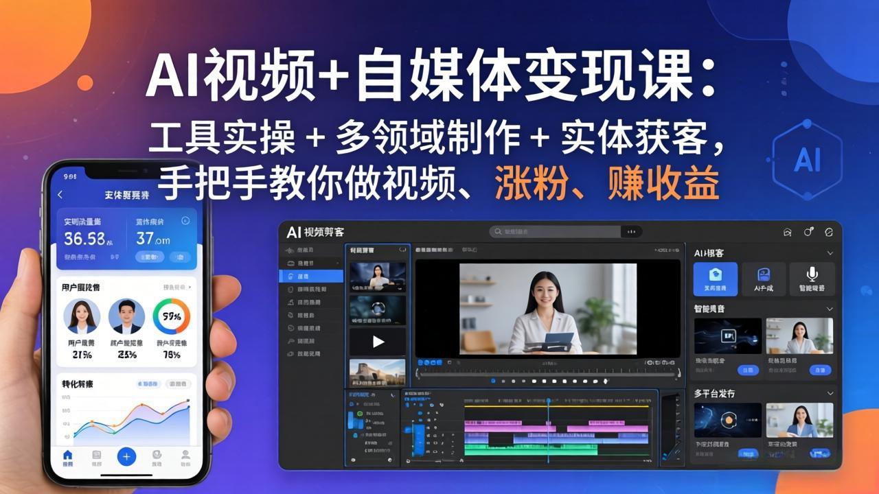 AI视频+自媒体变现课：工具实操 + 多领域制作 + 实体获客，手把手教你做视频、涨粉、赚收益-weichuangqy