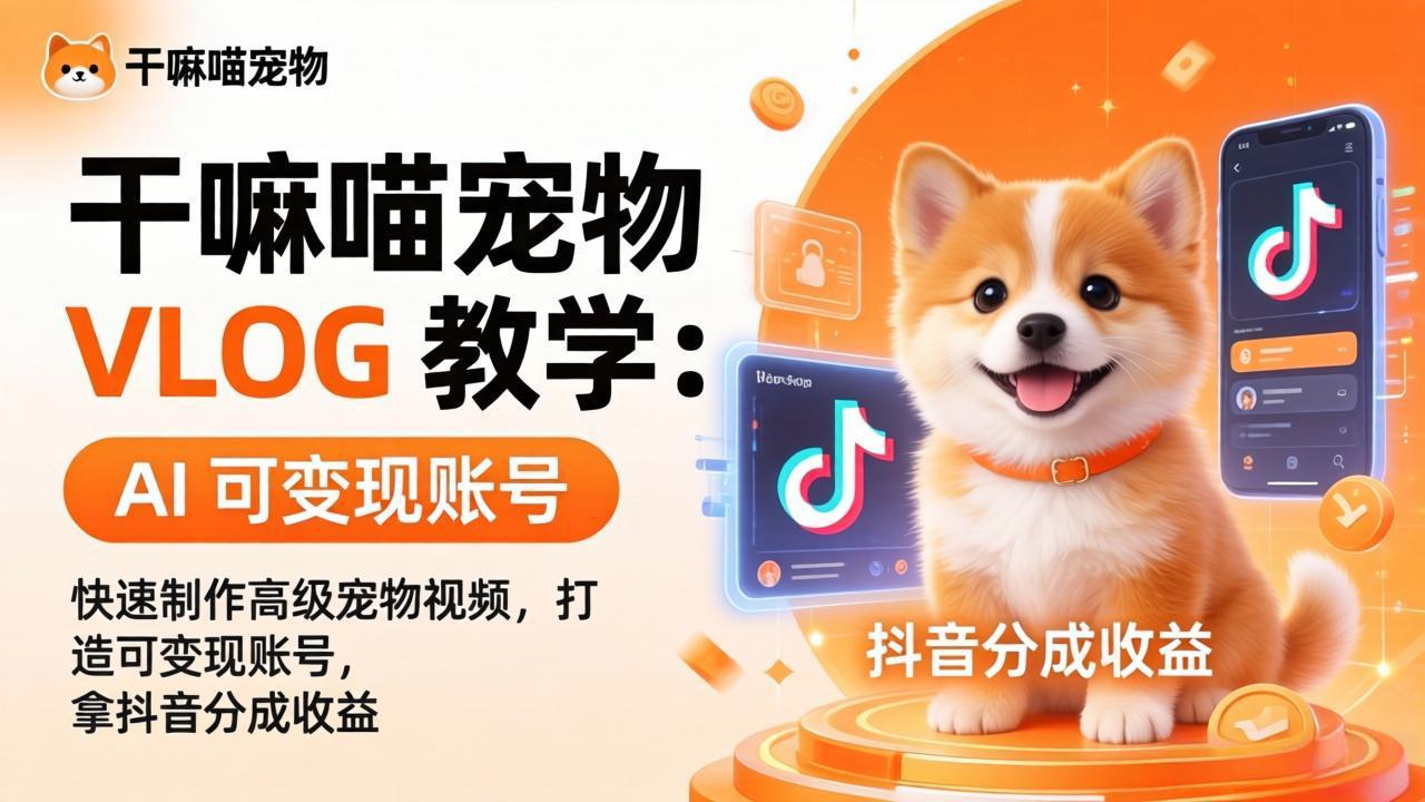 干嘛喵宠物 VLOG 教学：AI 快速制作高级宠物视频，打造可变现账号，拿抖音分成收益-weichuangqy