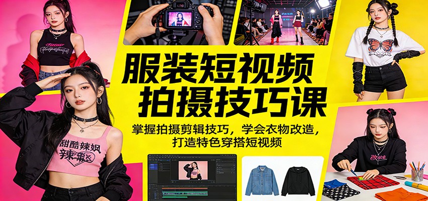 服装短视频拍摄技巧课：掌握拍摄剪辑技巧，学会衣物改造，打造特色穿搭短视频-weichuangqy