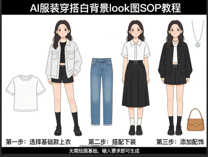 AI服装穿搭白背景look图SOP教程，不用会画画，提几句具体要求，AI就能还你一个奇迹-weichuangqy