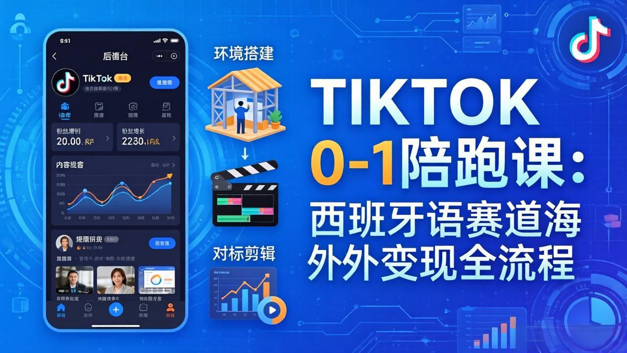 TIKTOK 0-1 陪跑课：从环境搭建到刷对标剪辑，西班牙语赛道海外变现全流程-weichuangqy