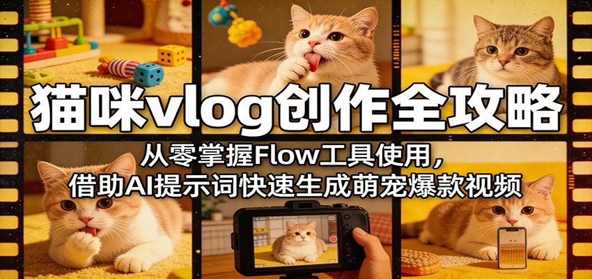 猫咪vlog创作全攻略：从零掌握Flow工具使用，借助AI提示词快速生成萌宠爆款视频-weichuangqy