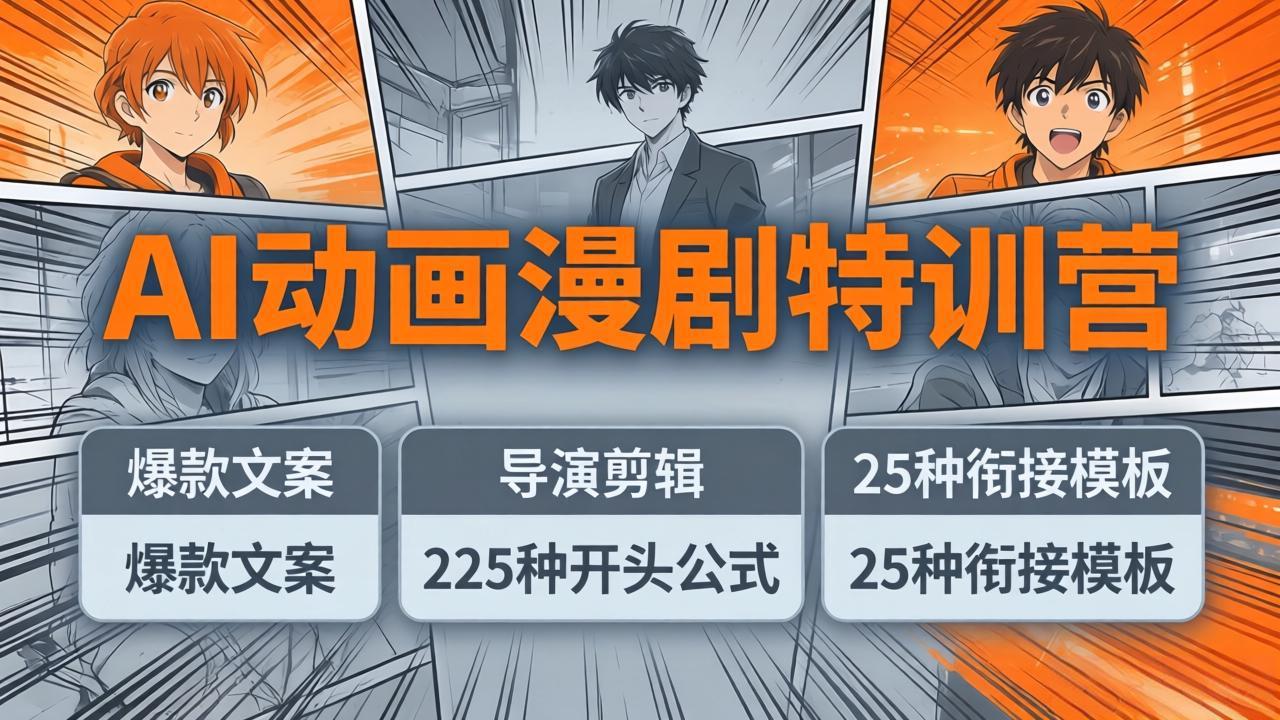 AI动画漫剧特训营：爆款文案+导演剪辑：225种开头公式+25种衔接模板，两小时剪电影级大片-weichuangqy
