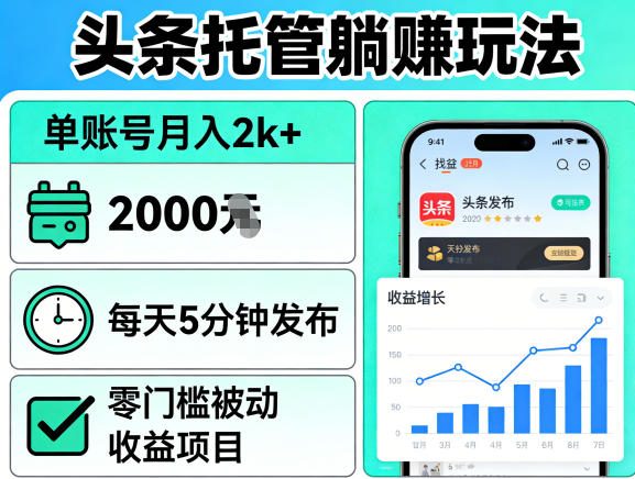 头条托管躺賺玩法，单账号月入2k+，每天5分钟发布即可，零门槛被动收益项目【揭秘】-weichuangqy