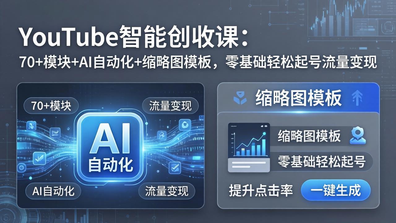 YouTube智能创收课：70+模块+AI自动化+缩略图模板，零基础轻松起号流量变现-weichuangqy