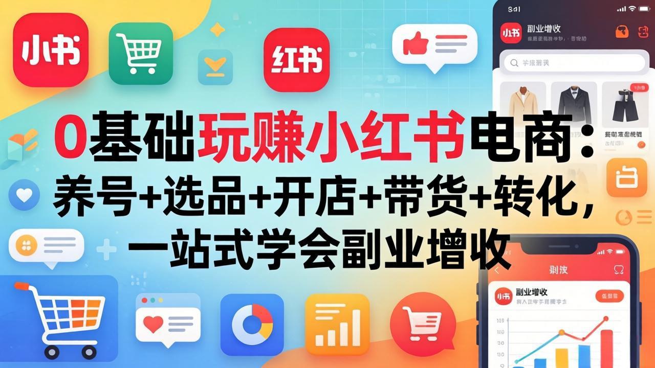 0基础玩赚小红书电商：养号+选品+开店+带货+转化，一站式学会副业增收-weichuangqy