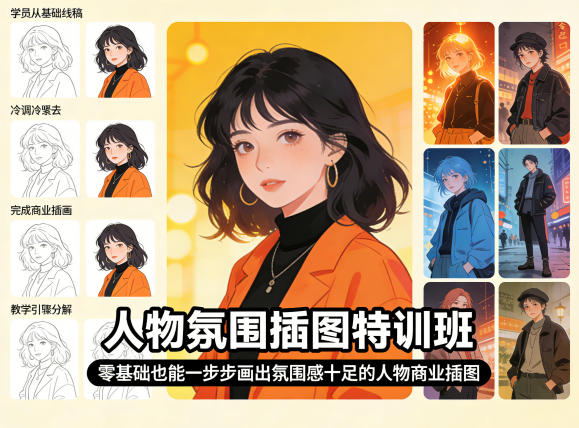 人物氛围插图特训班，零基础也能一步步画出氛围感十足的人物商业插图-weichuangqy