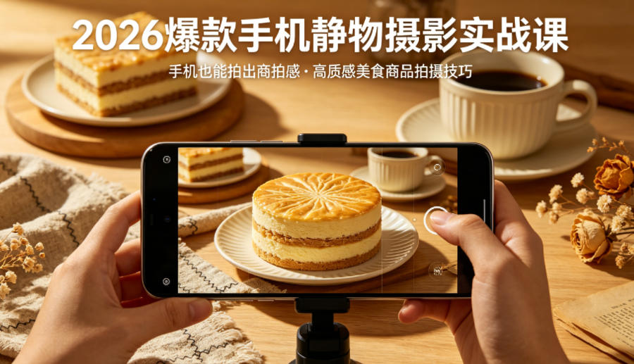 2026爆款手机静物摄影实战课，手机也能拍出商拍感，学会拍出高质感美食商品-weichuangqy