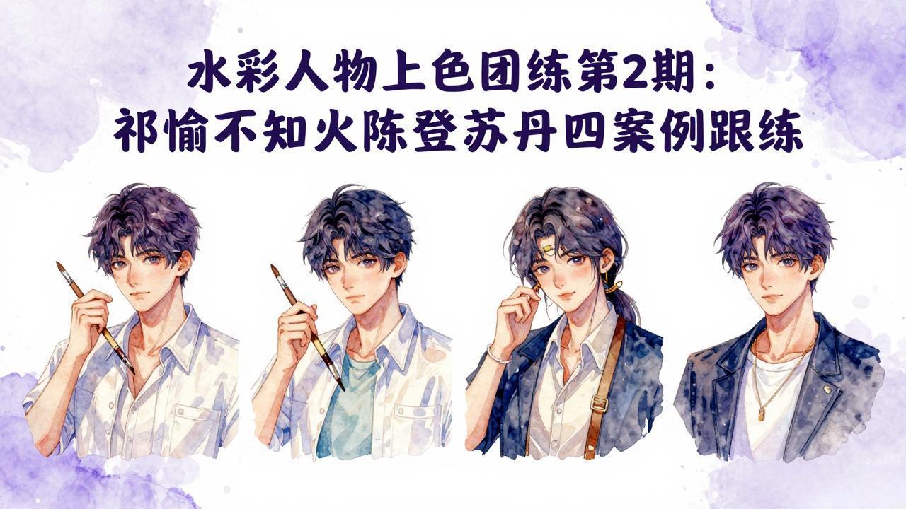 水彩人物上色团练第2期：祁煜不知火陈登苏丹四案例跟练，手把手提升绘画能力-weichuangqy
