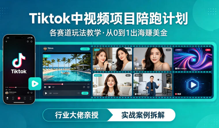 某大佬的Tiktok中视频项目陪跑，涵盖TK各个赛道玩法教学，从0到1出海賺美金-weichuangqy