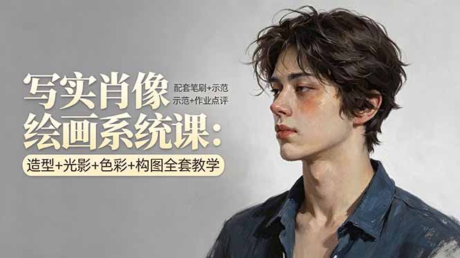 写实肖像绘画系统课：造型+光影+色彩+构图全套教学，配套笔刷+示范+作业点评-weichuangqy