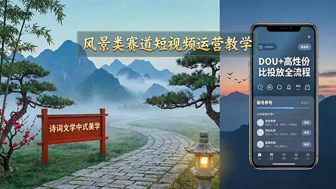 风景类赛道短视频运营教学：诗词文学中式美学，新号养号对标账号定位，DOU+高性价比投放全流程-weichuangqy