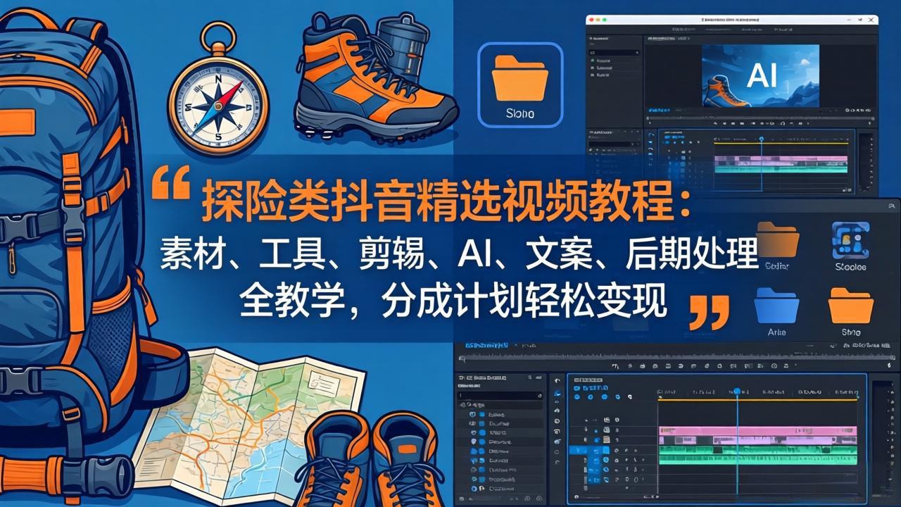 探险类抖音精选视频教程：素材、工具、剪辑、AI、文案、后期处理全教学，分成计划轻松变现-weichuangqy