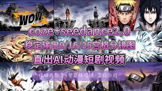 [COZE搭建教学]COZE+即梦Seedance 2.0稳定输出9-16-25宫格分镜图直出AI漫剧视频-weichuangqy