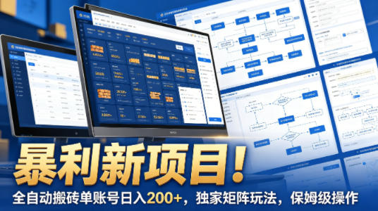 暴利新项目！全自动搬砖单账号日入200+，独家矩阵玩法，保姆级操作【揭秘】-weichuangqy