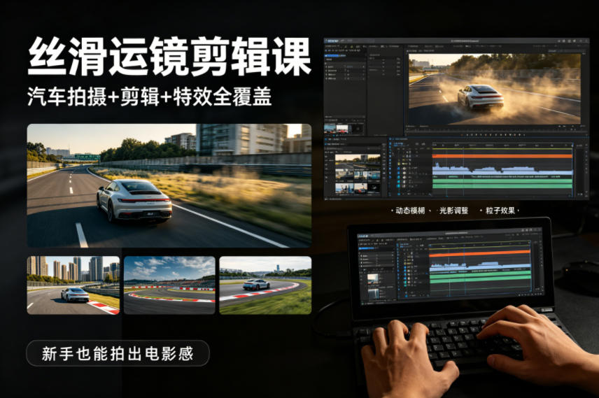 大叔丝滑运镜剪辑课，汽车拍摄+剪辑+特效全覆盖，新手也能拍出电影感-weichuangqy