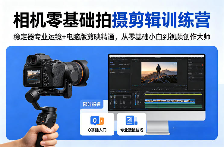 相机零基础拍摄剪辑训练营：稳定器专业运镜+电脑版剪映精通，从零基础小白到视频创作大师-weichuangqy