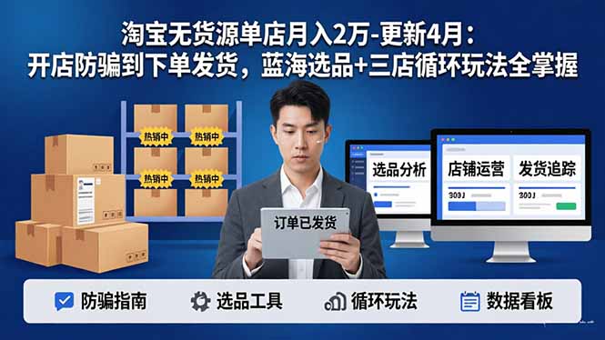淘宝无货源5.0单店月入2万-更新4月：开店防骗到下单发货，蓝海选品+三店循环玩法全掌握-weichuangqy