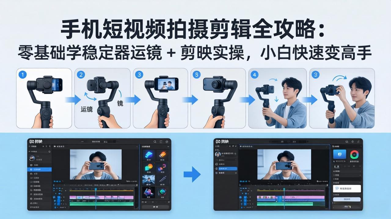 手机短视频拍摄剪辑全攻略：零基础学稳定器运镜 + 剪映实操，小白快速变高手-weichuangqy